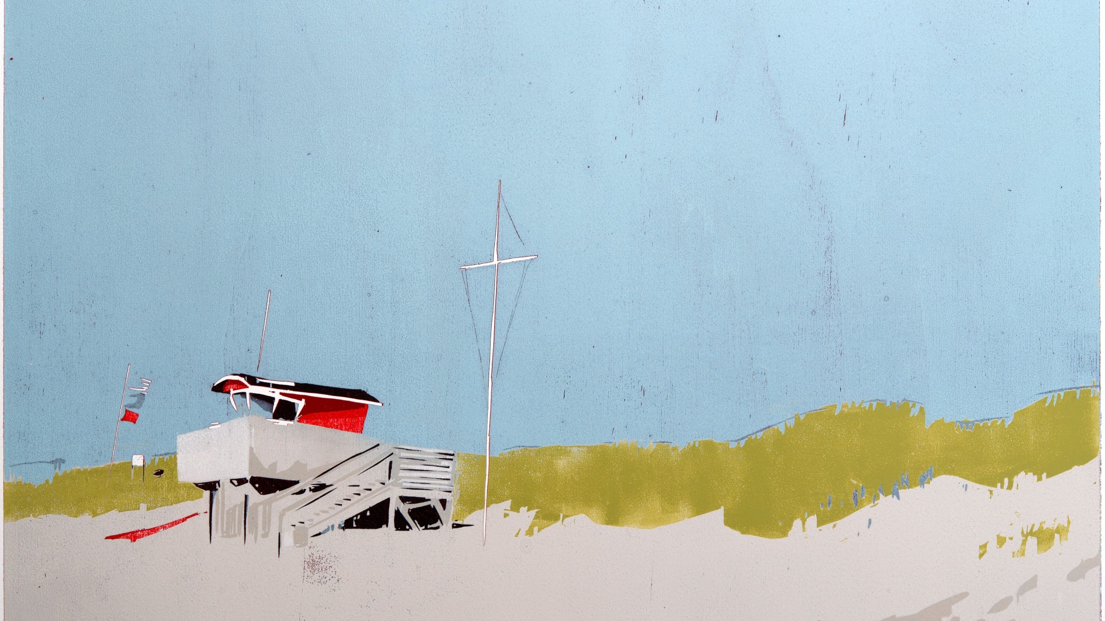 rettungstation-kampen-2021-farbholzschnitt-auf-buttenpapier-auflage-5-exemplare-druckstock-55-75-cm-papier-67-87-cm